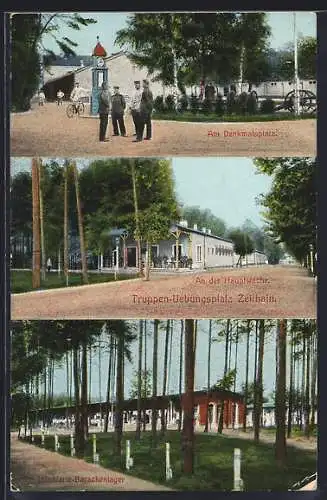 AK Zeithain, Truppen-Uebungsplatz, Denkmalsplatz, Hauptwache, Infanterie-Barackenlager