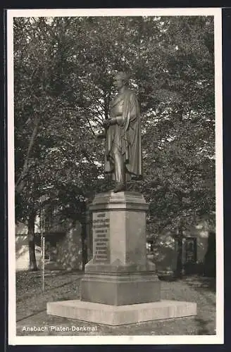 AK Ansbach, Platen-Denkmal im Park