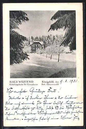 AK Königsfeld /Bad. Schwarzwald, Haus Westend Erholungsheim für Erwachsene