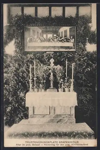 AK Grafenwöhr, Altar im prot. Betsaal des Truppenübungsplatzes