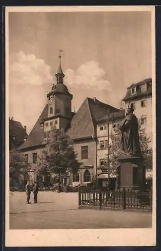 AK Jena, Gasthaus Rats-Zeise, Rathaus mit Hanfried und Ratskeller
