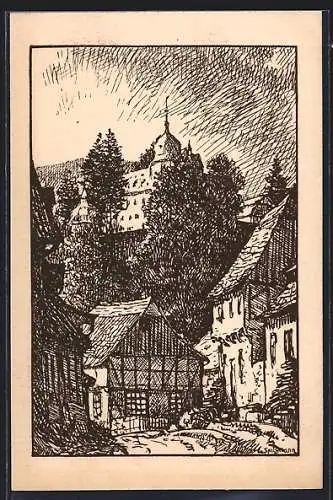 Künstler-AK Stolberg / Harz, Schlossansicht