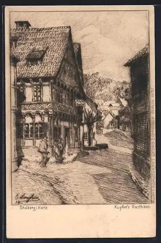 Künstler-AK Stolberg i. Harz, Kupfer`s Gasthaus