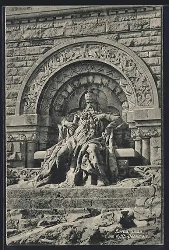 AK Kyffhäuser, Barbarossa Statue am Denkmal