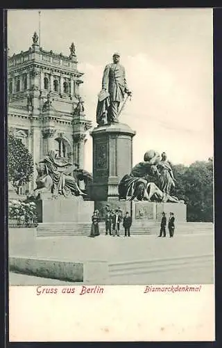 AK Berlin, Bismarckdenkmal mit Passanten am Reichstag