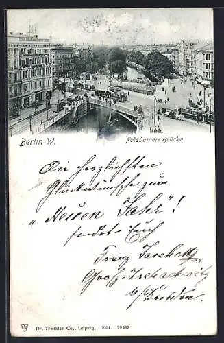 AK Berlin-Tiergarten, Potsdamer Brücke mit Strassenbahn