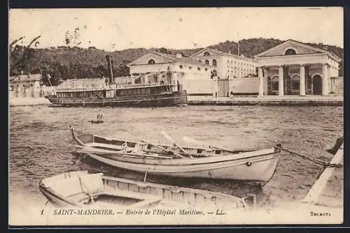 AK Saint-Mandrier, Entrée de l`Hôpital Maritime avec bateaux amarrés