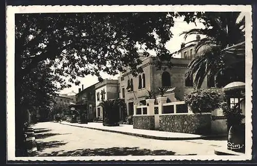AK Le Lavandou, La Mairie et rue ombragée avec palmiers