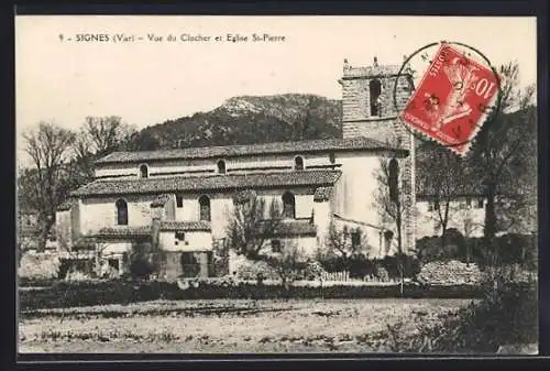 AK Signes, Vue du Clocher et Église St-Pierre