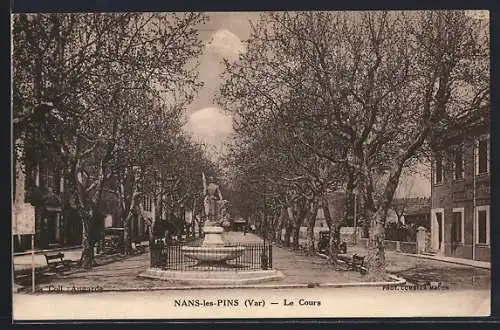 AK Nans-les-Pins, Le Cours avec fontaine et arbres alignés