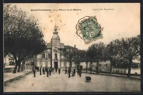 AK Montauroux, Place de la Mairie avec arbres et passants