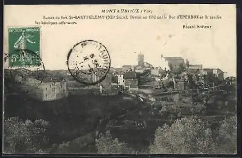 AK Montauroux, Ruines du fort St-Barthélemy (XIIe siècle) détruit par le Duc d`Épernon