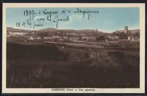 AK Lorgues, Vue générale du village et des collines environnantes