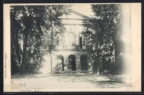 AK Lorgues, Facade du théâtre entourée d`arbres