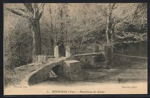 AK Méounes, Montreux-le-Jeune et le petit pont en pierre