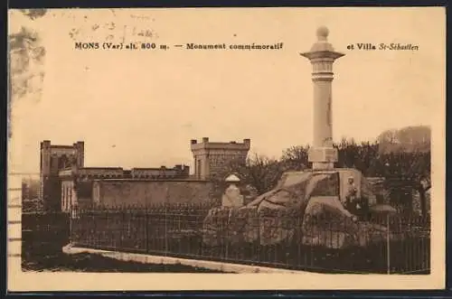 AK Mons, Monument commémoratif et Villa St-Sébastien
