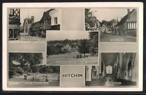AK Hitchin, The Church & Memorial, Bridge Street, Hermitage Road from Windmill Hill