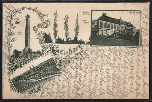 AK Weissenburg, Schloss Geisberg, Kriegerdenkmal a. d. Geisberg, Gesamtansicht