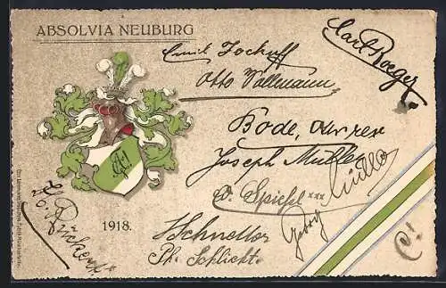 AK Neuburg / Donau, Absolvia 1918, Wappen, Banderole