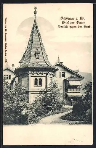 AK Schönau / W., Hotel zur Sonne, Partie gegen den Park
