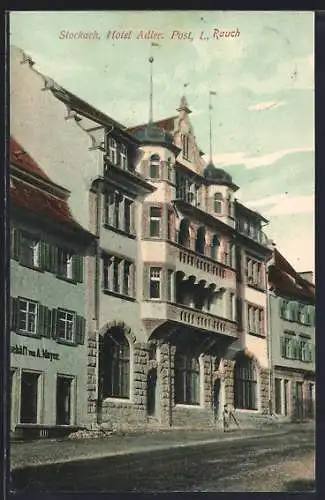 AK Stockach, Hotel Adler Post L. Rauch mit Strasse