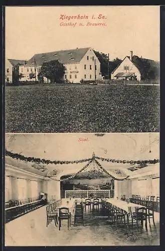 AK Ziegenhain i. Sa., Gasthof u. Brauerei, Inneres Saal