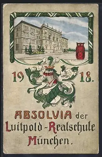Künstler-AK München, Absolvia der Luitpold-Realschule 1918, Schulgebäude
