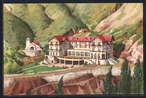 Künstler-AK Mendoza, Grand Hotel Termas Villavicencio