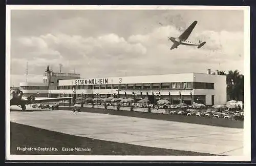 AK Essen-Mülheim / Ruhr, Flughafen-Gaststätte der Gebrüder Schulten, Flugzeug Junkers