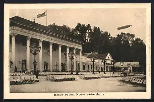 AK Baden-Baden, Zeppelin über dem Konversationshaus