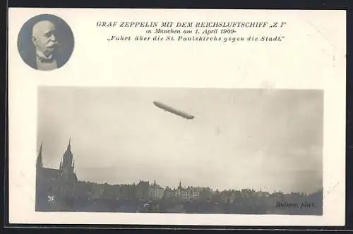 AK München, Reichsluftschiff Z I über der St. Paulskirche