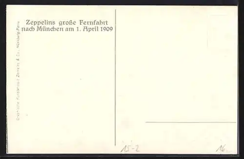 AK München, Zeppelins grosse Fernfahrt am 1. April 1909