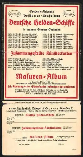 Klapp-AK Postkarten-Serie Deutsche Helden-Schiffe und Masuren-Album, Ansichtskartengeschichte