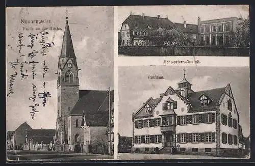 AK Nonnenweier, Kirche, Schwestern-Anstalt und Rathaus