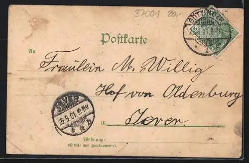 Lithographie Göttingen, Weenderstrasse und Rathaus