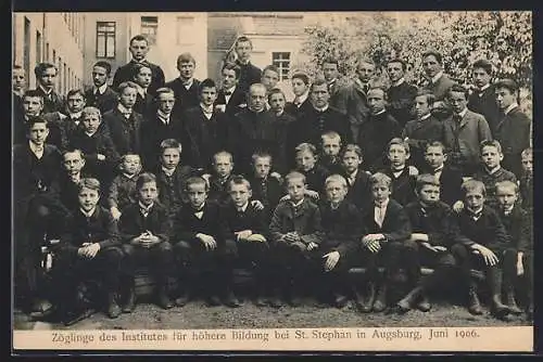 AK Augsburg, Zöglinge des Instituts für höhere Bildung St. Stephan 1906, Schulknaben und Lehrer, Gruppenbild