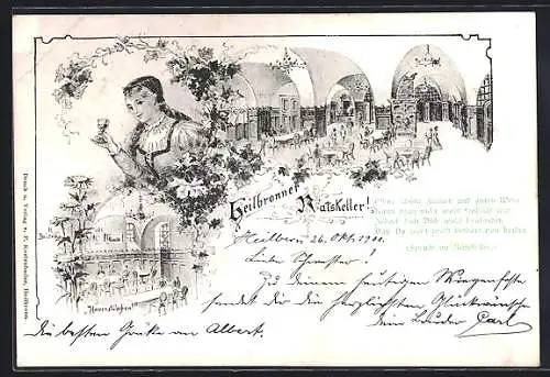 Künstler-AK Heilbronn, Ratskeller mit Innenansicht Herrenstübchen
