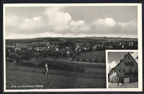 Foto-AK Emeringen /Wittbg, Panorama der Ortschaft und Gebäudeansicht