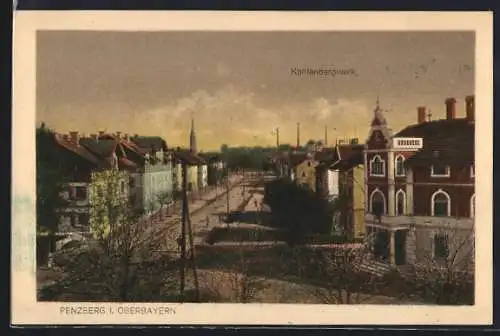 AK Penzberg / Oberbayern, Kohlenbergwerk und Strassenszene