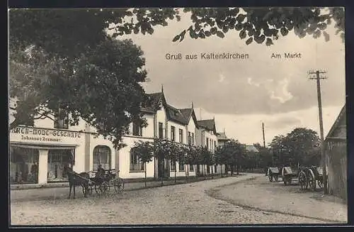 AK Kaltenkirchen, Am Markt mit Kutschen und Herren-Modegeschäft Johannes Brömmer