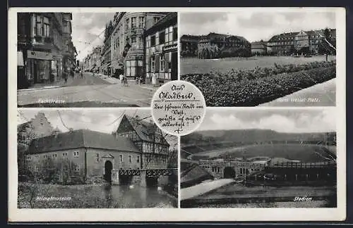 AK Gladbeck, Hochstrasse mit , Platz, Heimatmuseum, Stadion