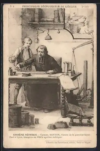 AK Principales Découvertes de l`Église, Système Métrique, Geistlicher mit einem Schüler