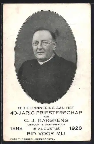 AK Wervershoof, Pastoor C. J. Karskens, 40-jarig Priesterschap 1888-1928