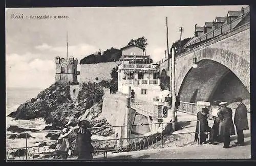 AK Nervi, Brückenpartie mit Turmblick