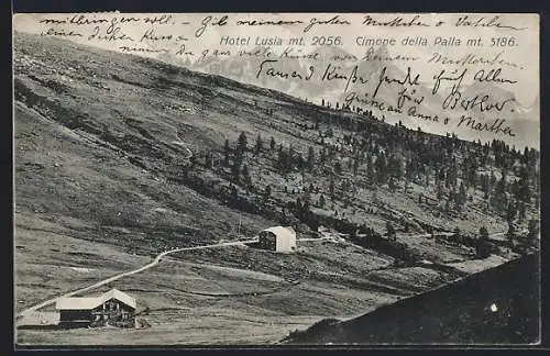 AK Predazzo, Hotel Lusia am Luisapass mit Cimone della Palla