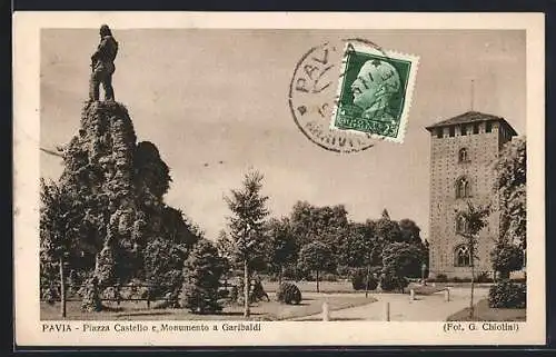AK Pavia, Piazza Castello e Monumento a Garibaldi