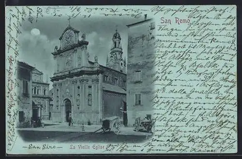 Mondschein-AK San Remo, La Vieille Eglise