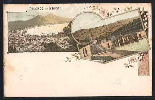 Lithographie Napoli, Panorama, Uferpartie