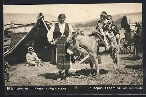 AK Un repos bohémien sur le route, Sinti und Roma / Zigeuner