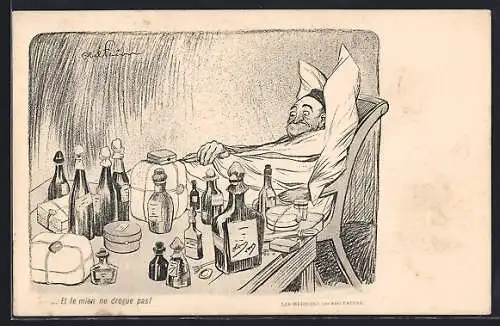AK Kranker Mann mit Medizin auf dem Tisch